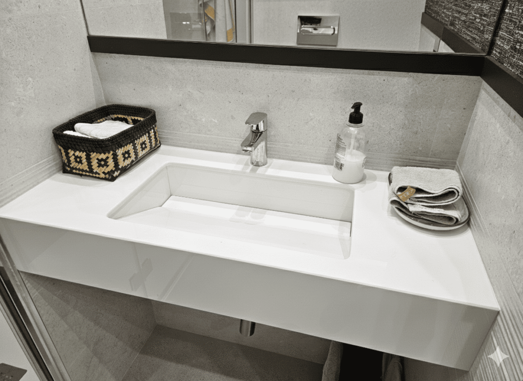 Lavabo integrado en porcelanico blanco