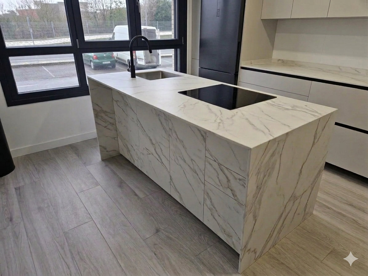 Isla de porcelanico con pata