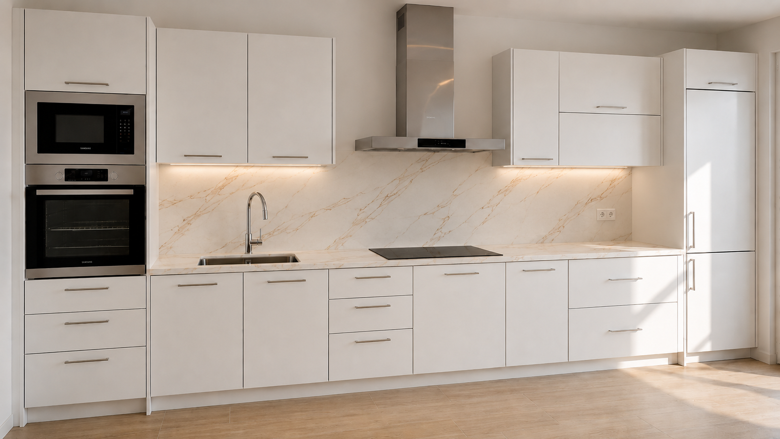 Cocina blanca con encimera Neolith en León