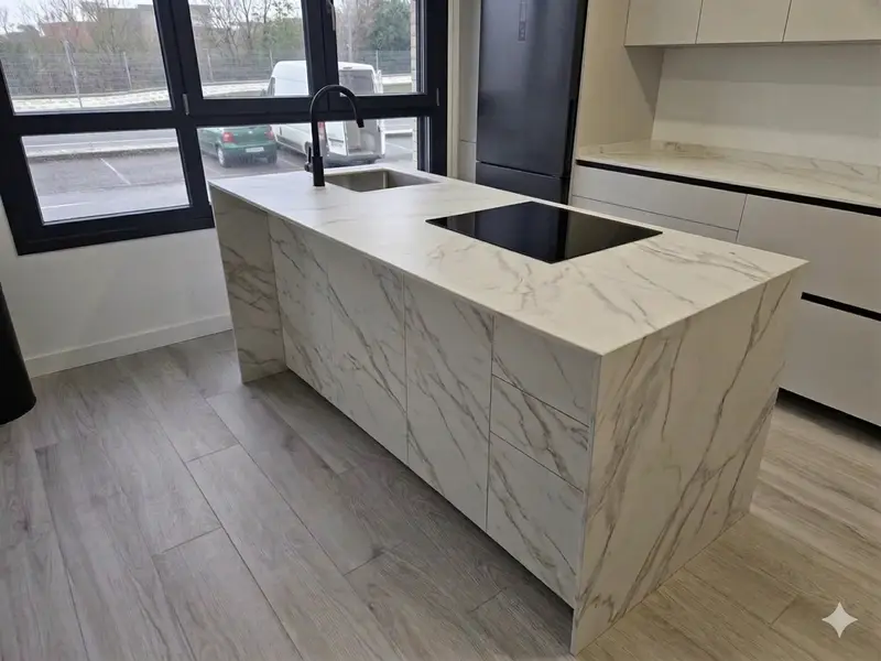 Isla de cocina con encimera porcelánica a medida en León
